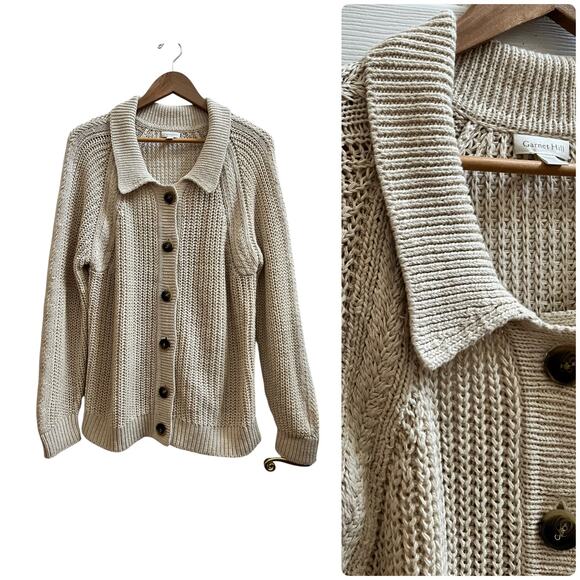 Garnet Hill Ecru Maren Linen & Organic-Cotton Cardigan Size Large Style 500532 - Picture 15 of 15